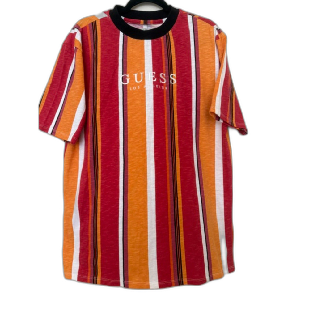 GUESS Originals Sayer Stripe Tee NWT Men's Small Red Orange Multicolor Embroider